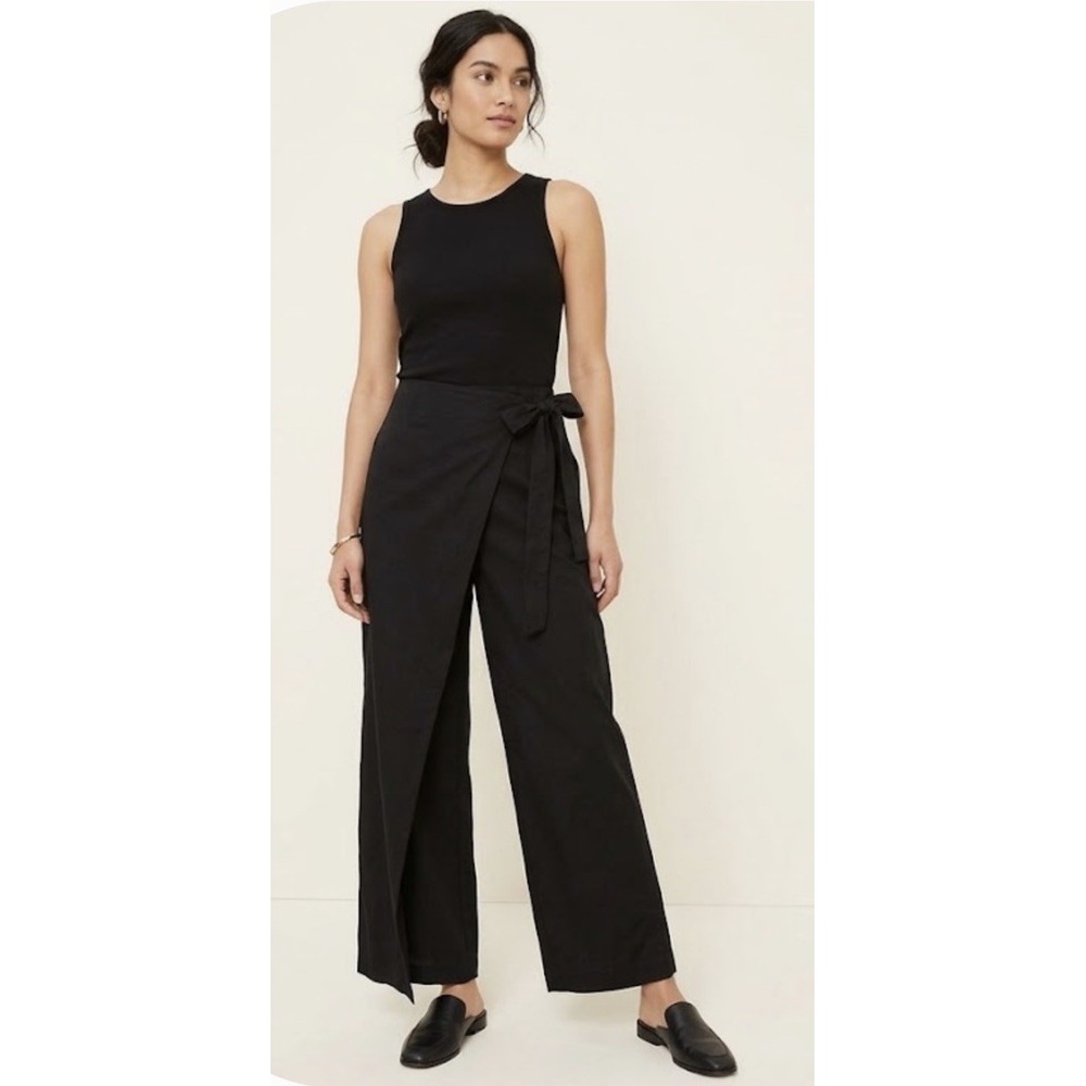 Banana Republic Wide Leg Organic Cotton Wrap Tie / Sarong Crop Pant Black Size 2